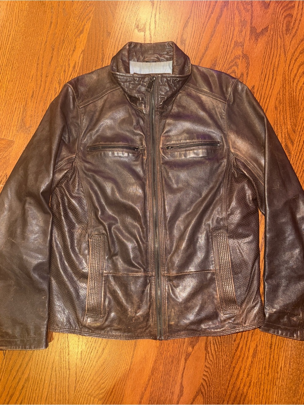 Black Rivet Men's Dark Brown Leather Bomber Jacket